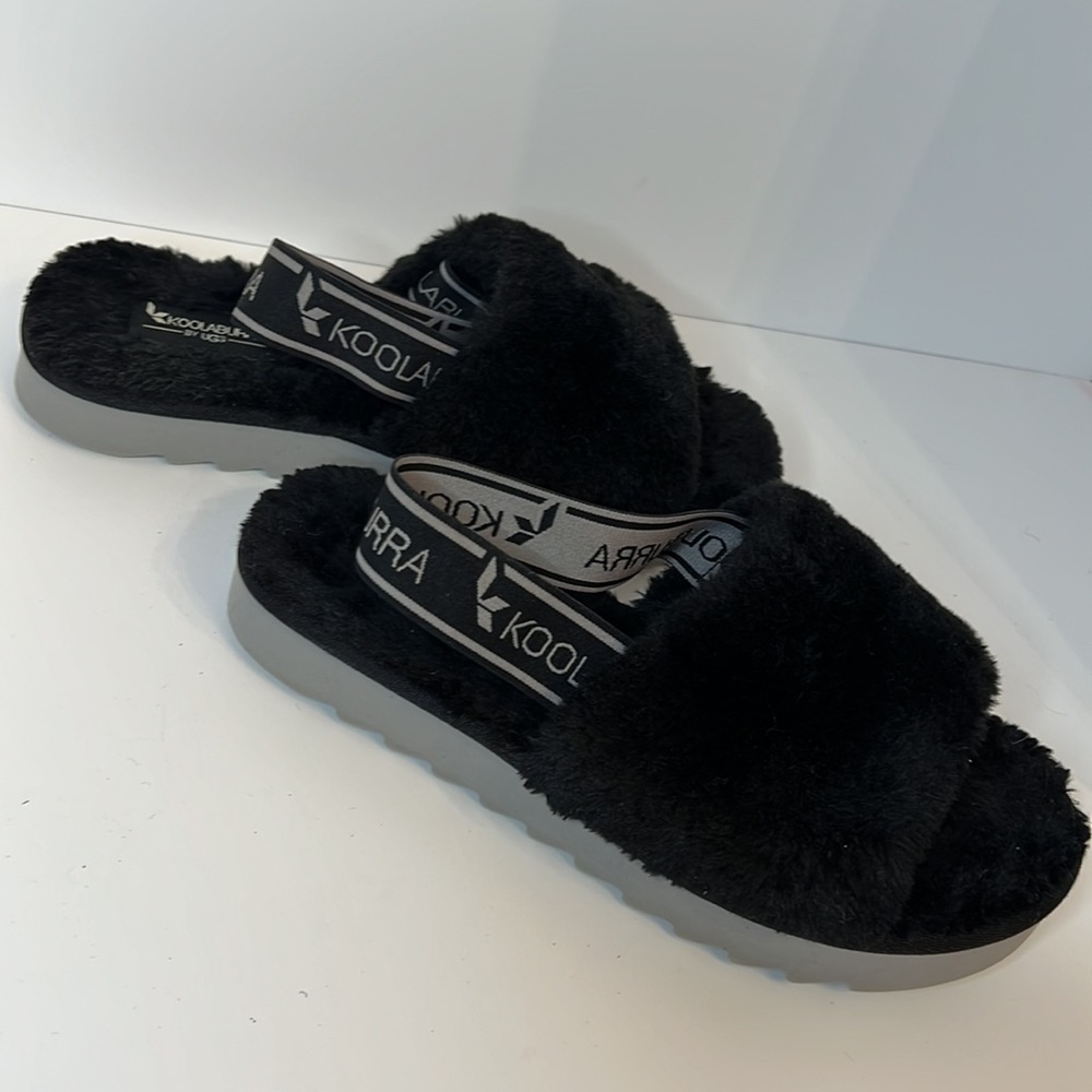 KOOLABURRA BY UGG BLACK FAUX FUR SLIPPERS SZ 8 - Picture 11 of 12